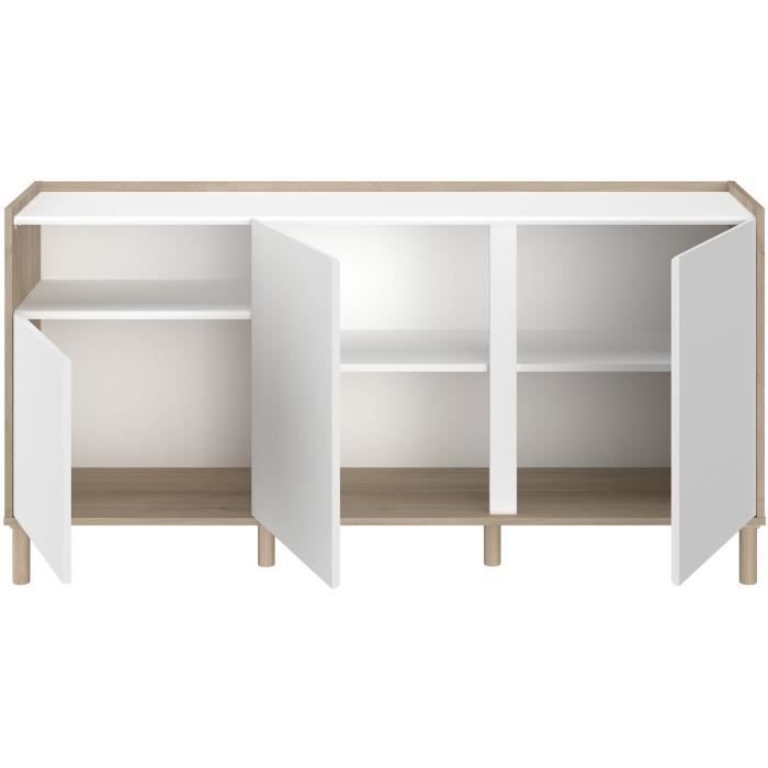 MORPHOS0400EN3P-4.jpg MORPHOS dressoir - L 150 x D 40 x H 74,5 cm - Wit / Eiken decor - 3 deuren - PARISOT - Afbeelding 5