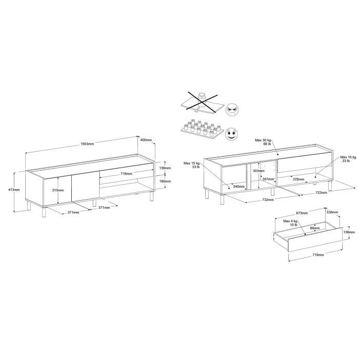 MORPHOS0400ENS1-4.jpg Woonkamermeubelset - tv-meubel, opklapbare salontafel, hoog dressoir - MORPHOS - Wit / Eiken decor - PARISOT - Afbeelding 5