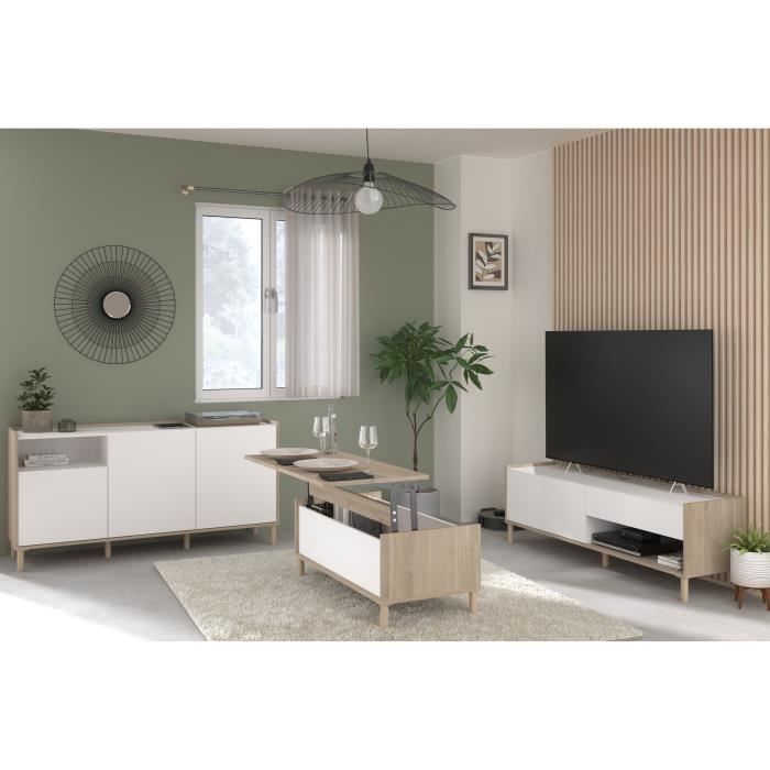MORPHOS0400ENSE-0.jpg Woonkamermeubelset - tv-meubel, salontafel, laag dressoir - MORPHOS - Wit / Eiken decor - PARISOT - Afbeelding 1