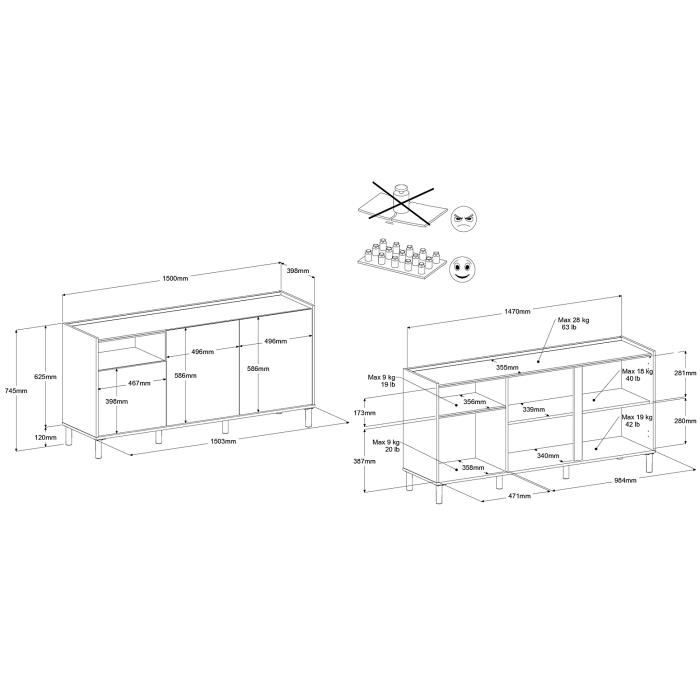 MORPHOS0400ENSE-5.jpg Woonkamermeubelset - tv-meubel, salontafel, laag dressoir - MORPHOS - Wit / Eiken decor - PARISOT - Afbeelding 6