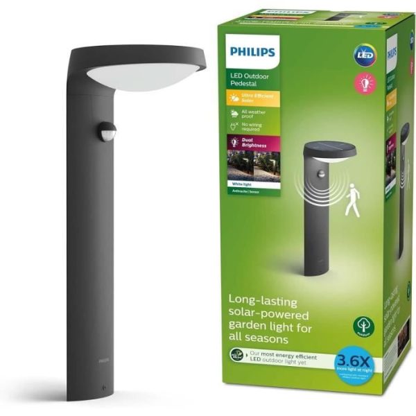 PHILIPS TYLA zonne-oplaadstation, energieklasse A, bewegingssensor, tot 250 lm, IP44 - Antraciet