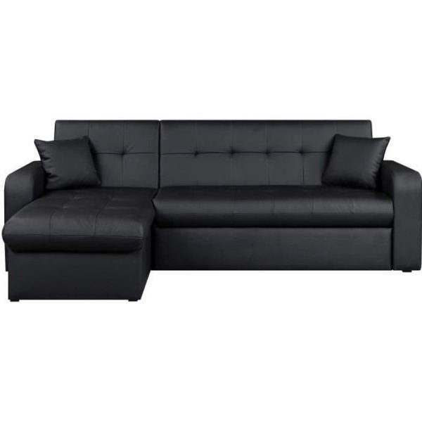 ROMAN Converteerbare hoekbank 3-zits + opbergdoos - Zwarte imitatie - Modern - L 235 x D 85 - 153 cm