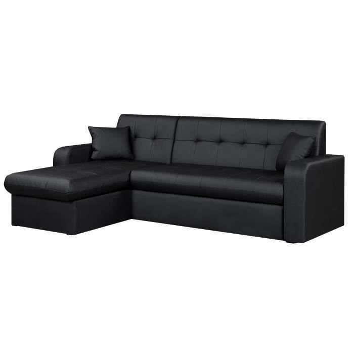 ROMANNOIRM1100-2.jpg ROMAN Converteerbare hoekbank 3-zits + opbergdoos - Zwarte imitatie - Modern - L 235 x D 85 - 153 cm - Afbeelding 3