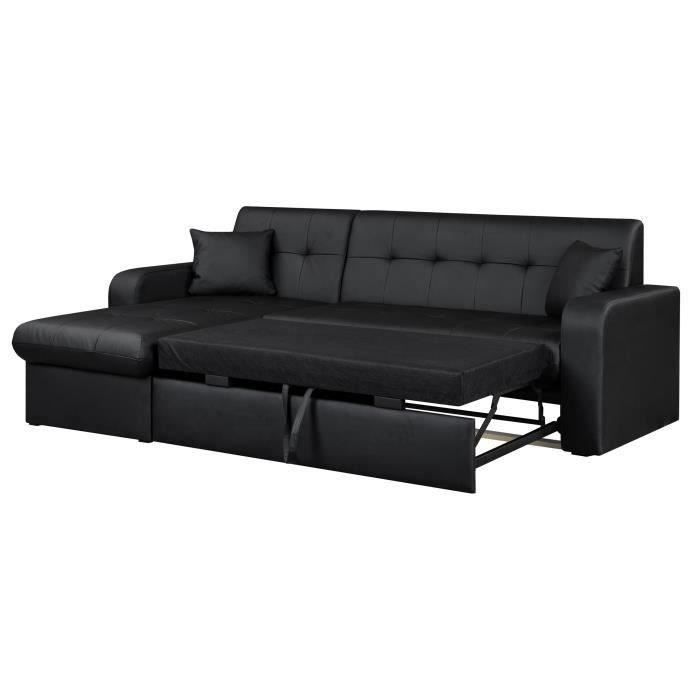 ROMANNOIRM1100-3.jpg ROMAN Converteerbare hoekbank 3-zits + opbergdoos - Zwarte imitatie - Modern - L 235 x D 85 - 153 cm - Afbeelding 4