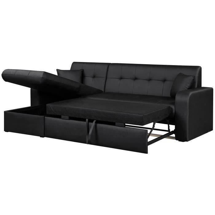 ROMANNOIRM1100-4.jpg ROMAN Converteerbare hoekbank 3-zits + opbergdoos - Zwarte imitatie - Modern - L 235 x D 85 - 153 cm - Afbeelding 5