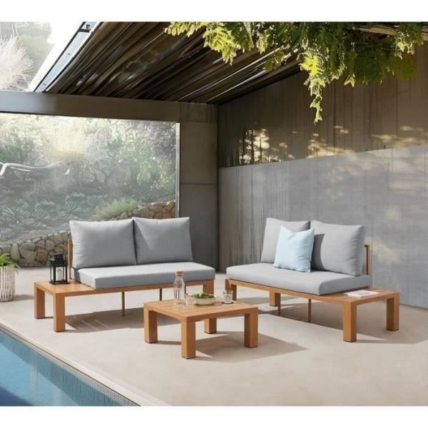 Tuinmeubel hoekbank - Aluminium houtlook - 4 personen - Parelgrijs