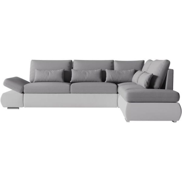 SEVARA 4-zits omkeerbare hoekbank - Wit PU en lichtgrijze stof - Opbergdoos - L267 x D200 x H90 cm