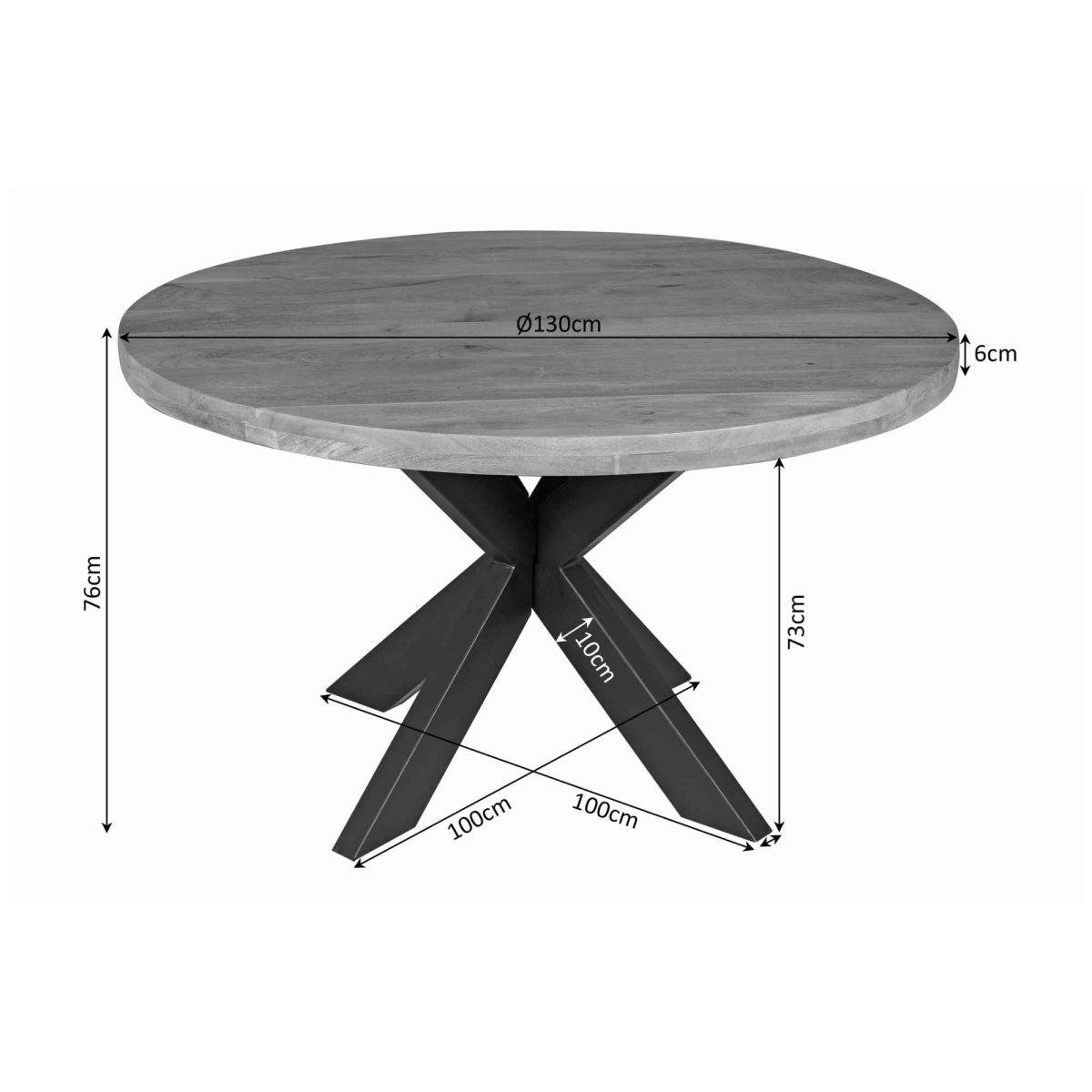 Eettafel Denver | Rond | Mangohout | 130 cm - Afbeelding 5