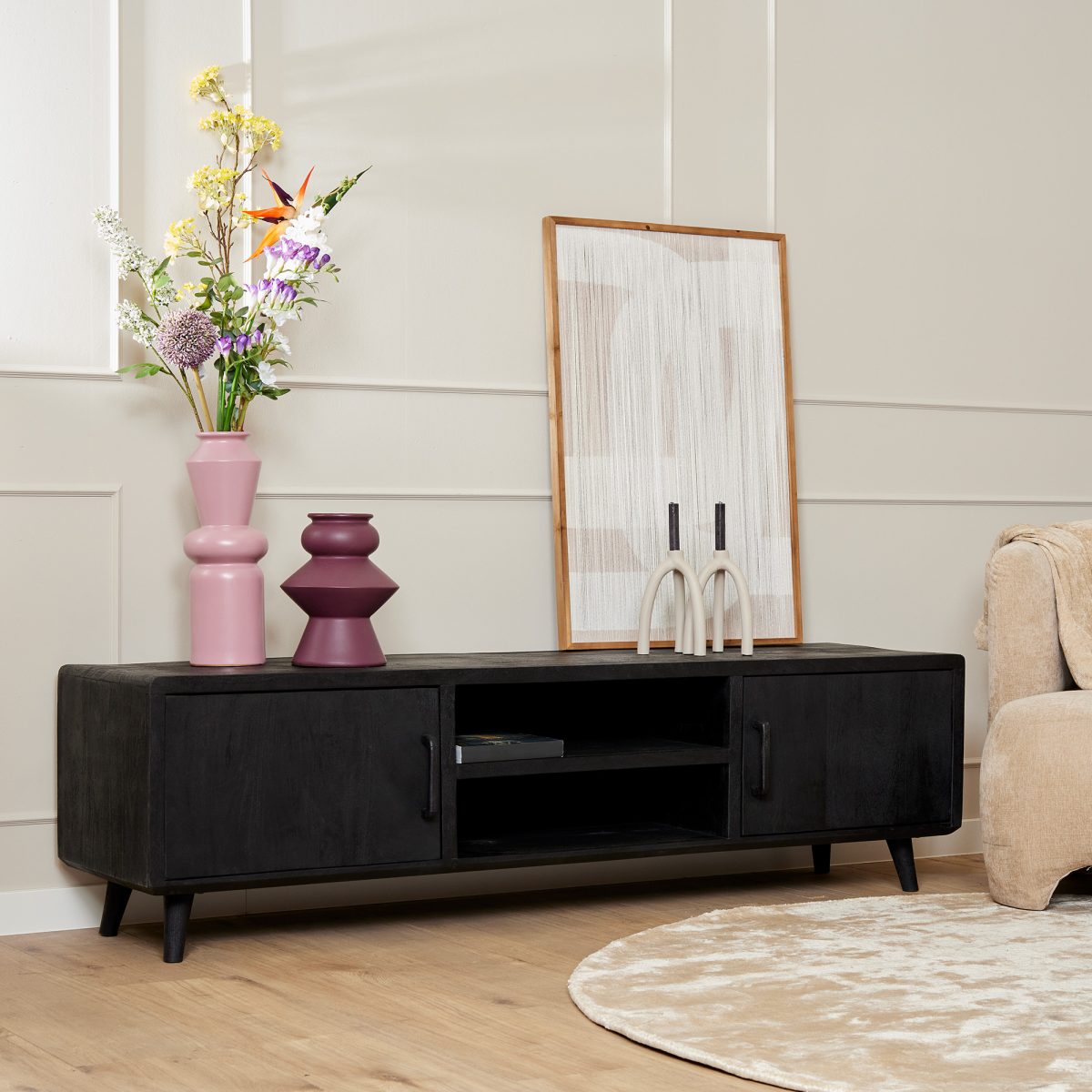 Tv-meubel Omaha Zwart | 180 cm - Afbeelding 1