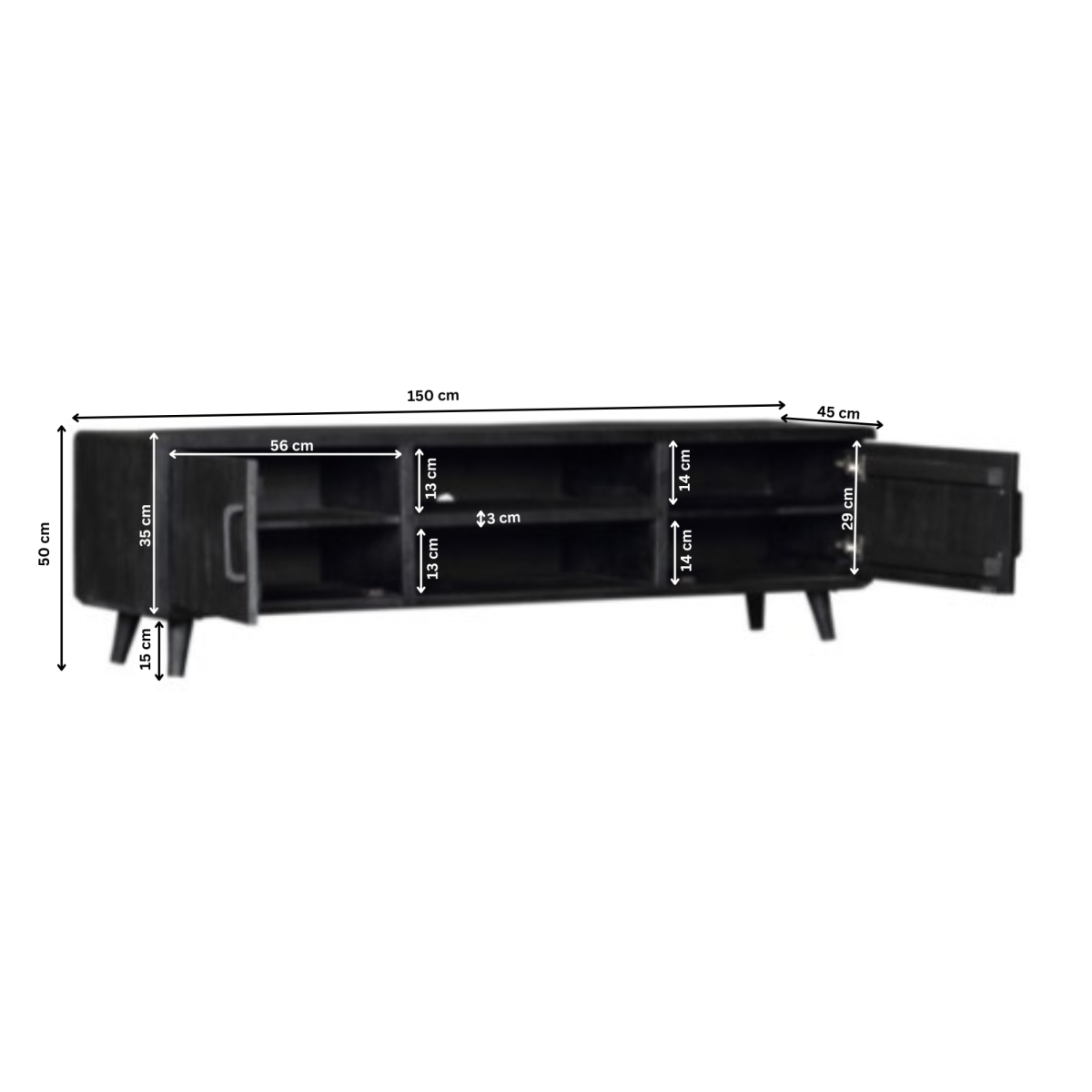 Tv-meubel Omaha Zwart | 180 cm - Afbeelding 6