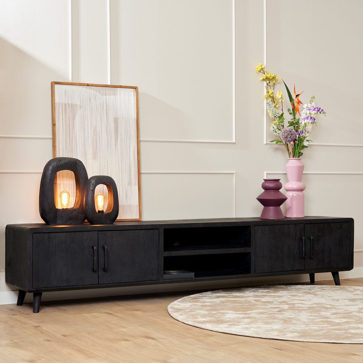 Tv-meubel Omaha Zwart | 240 cm - Afbeelding 1