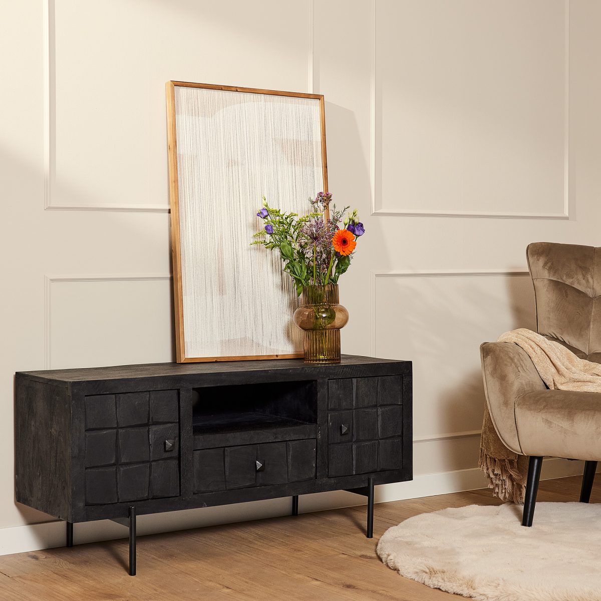 Tv-meubel Brandy Zwart | 120 cm - Afbeelding 1