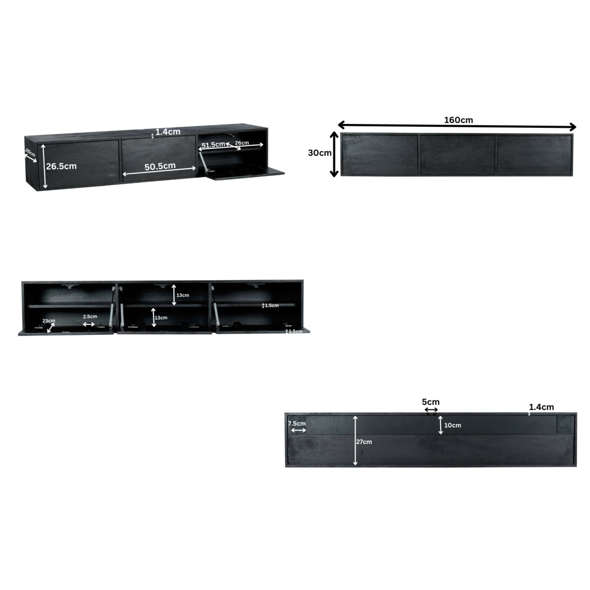 Zwevend tv-meubel Vision Zwart | 160 cm - Afbeelding 4
