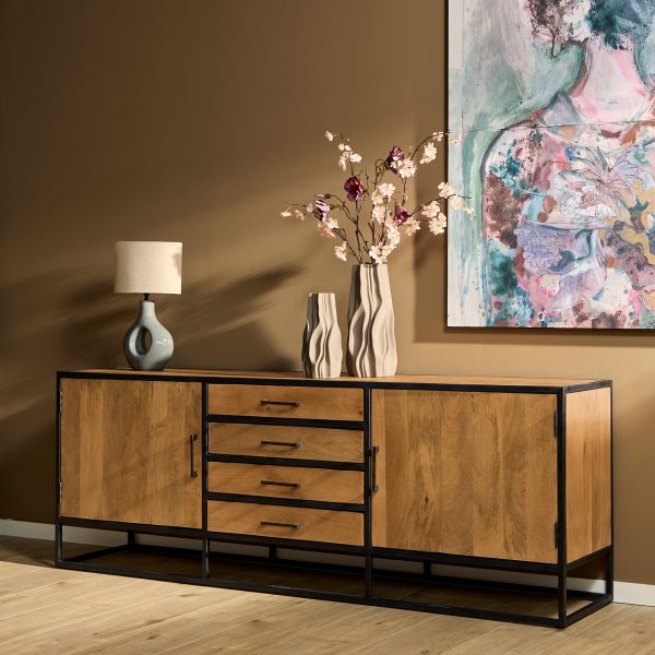 Dressoir Denver | Mangohout en staal | 210 cm