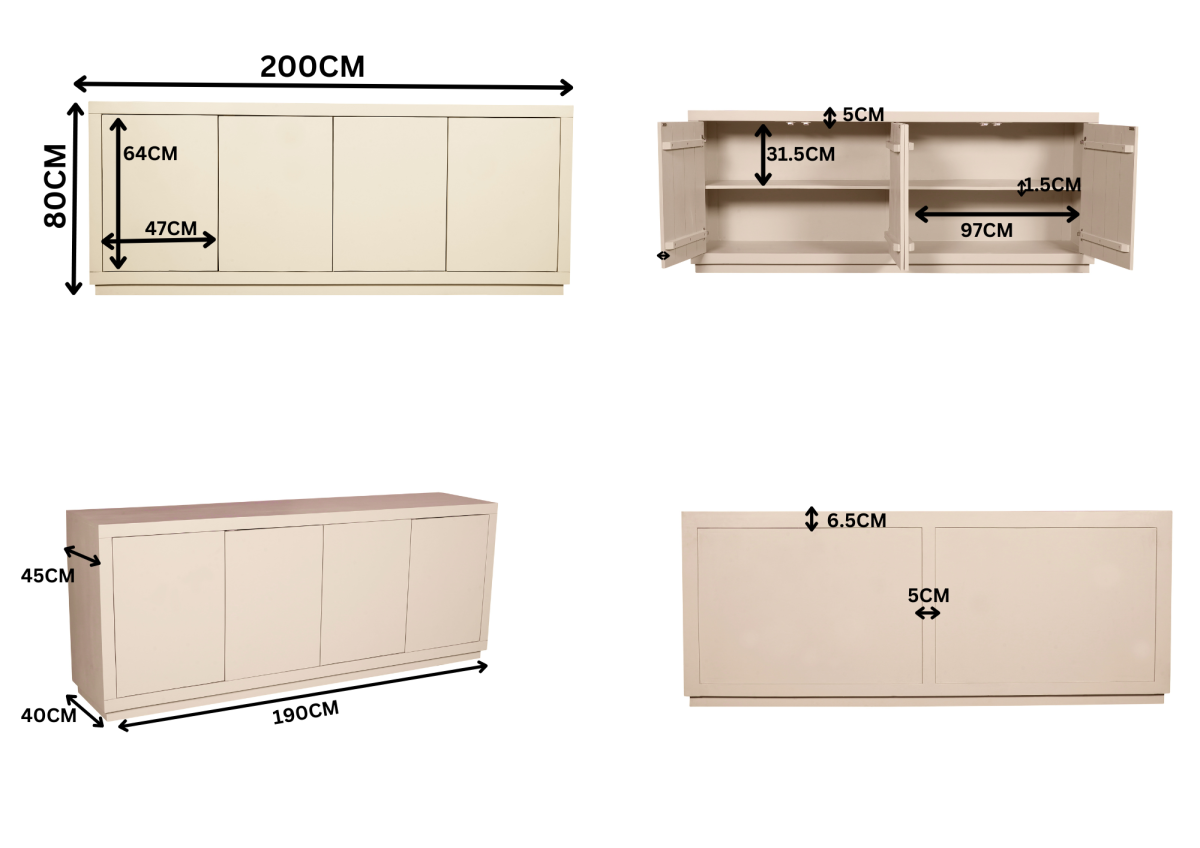Dressoir Brussel 4 deurs | 200 cm - Afbeelding 16
