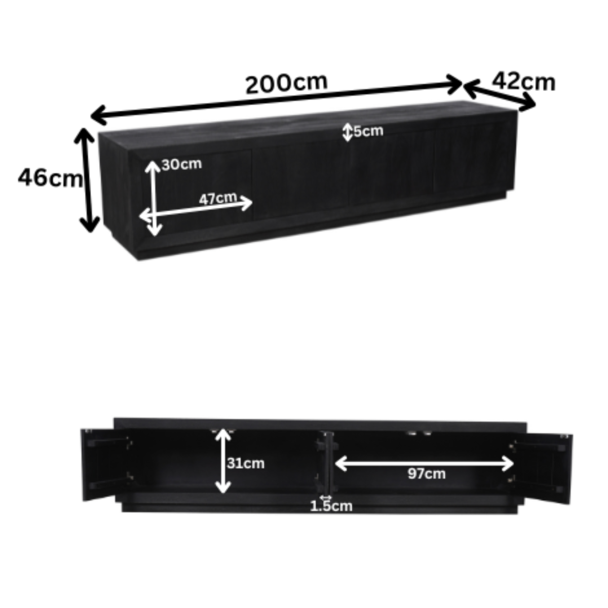 TV-meubel Brussel Zwart | 200 cm - Afbeelding 9