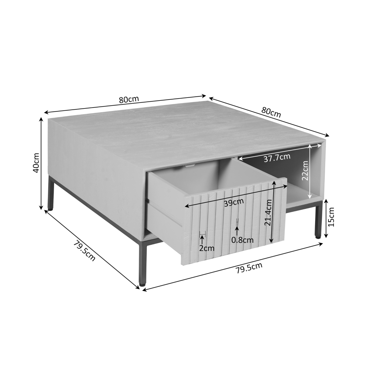 Salontafel Madison Bruin | 80 cm | Vierkant - Afbeelding 6