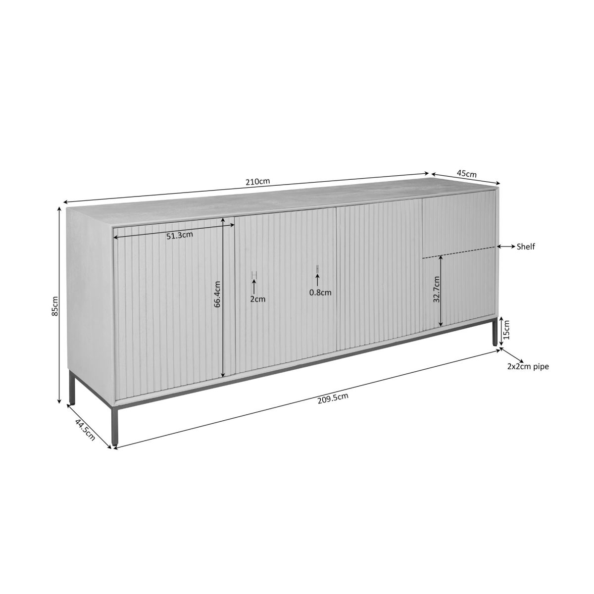 Dressoir Madison Bruin | 210 cm - Afbeelding 6