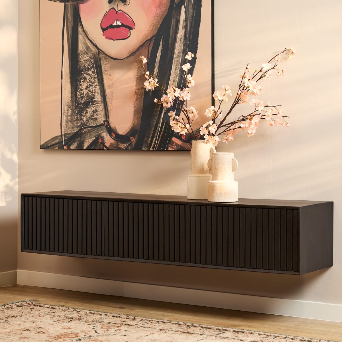 Zwevend tv-meubel Madison Zwart | 160 cm - Afbeelding 1