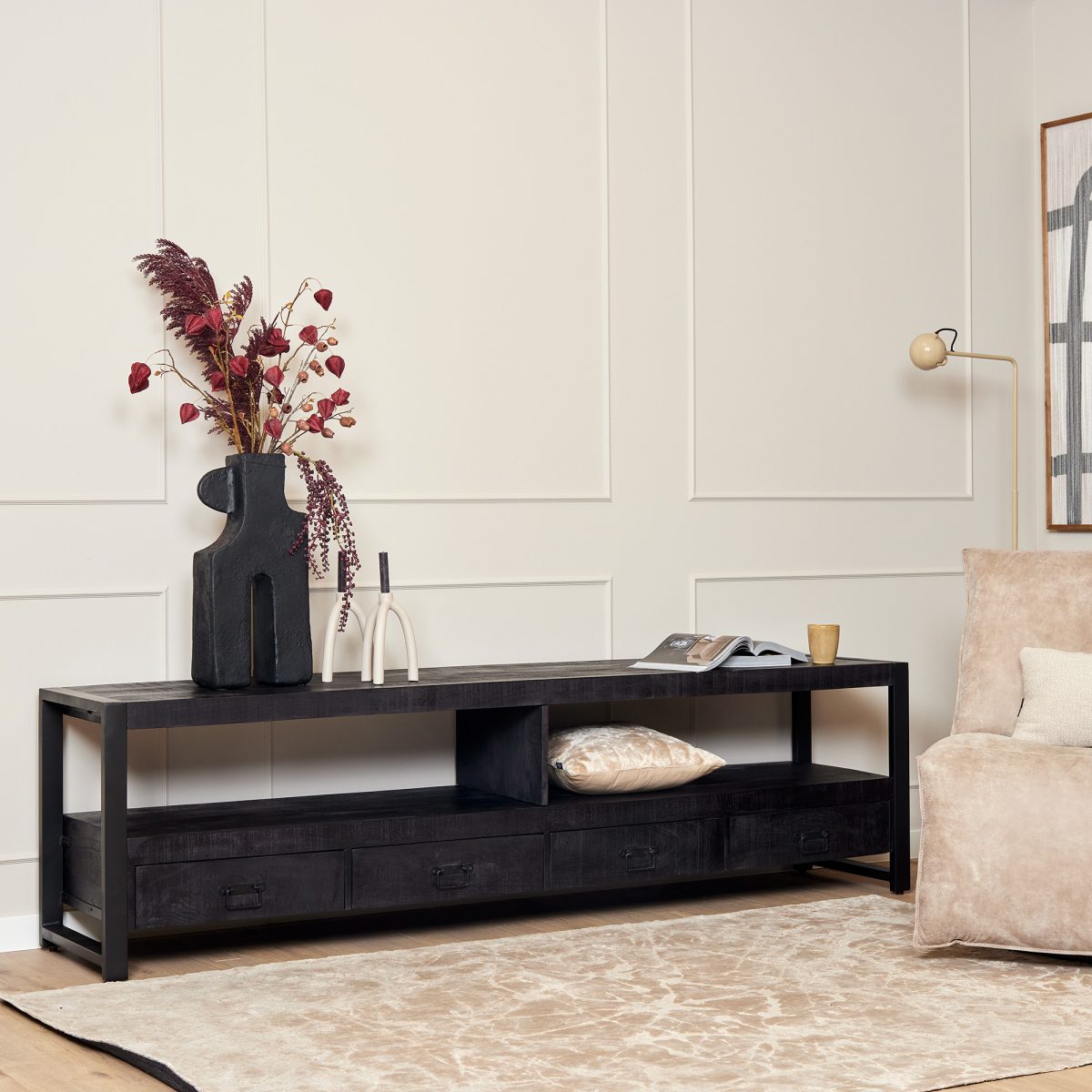 Tv-meubel Boaz Zwart | 220 cm - Afbeelding 1