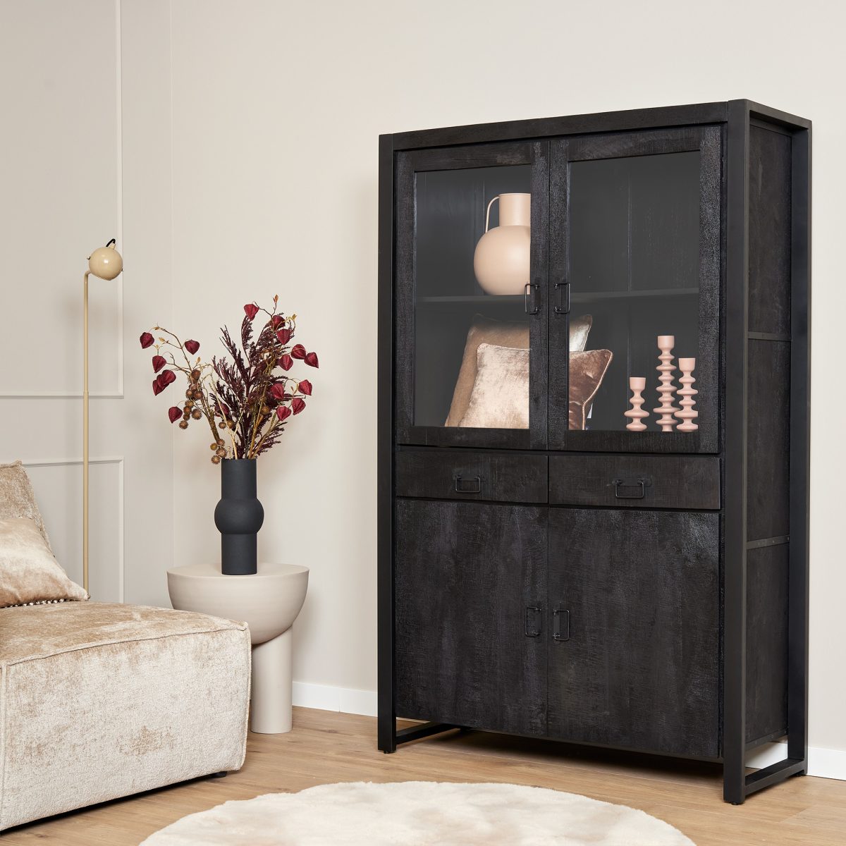 Vitrinekast Boaz Zwart | 115 cm - Afbeelding 1
