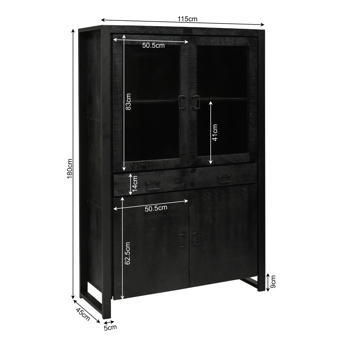Vitrinekast Boaz Zwart | 115 cm - Afbeelding 7
