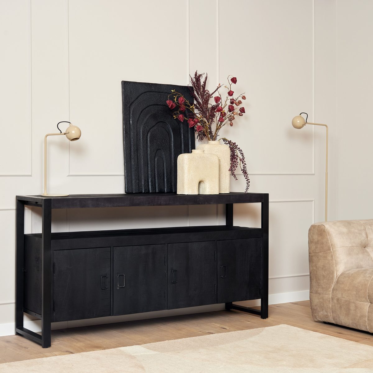 Dressoir Boaz Zwart | 175 cm - Afbeelding 1