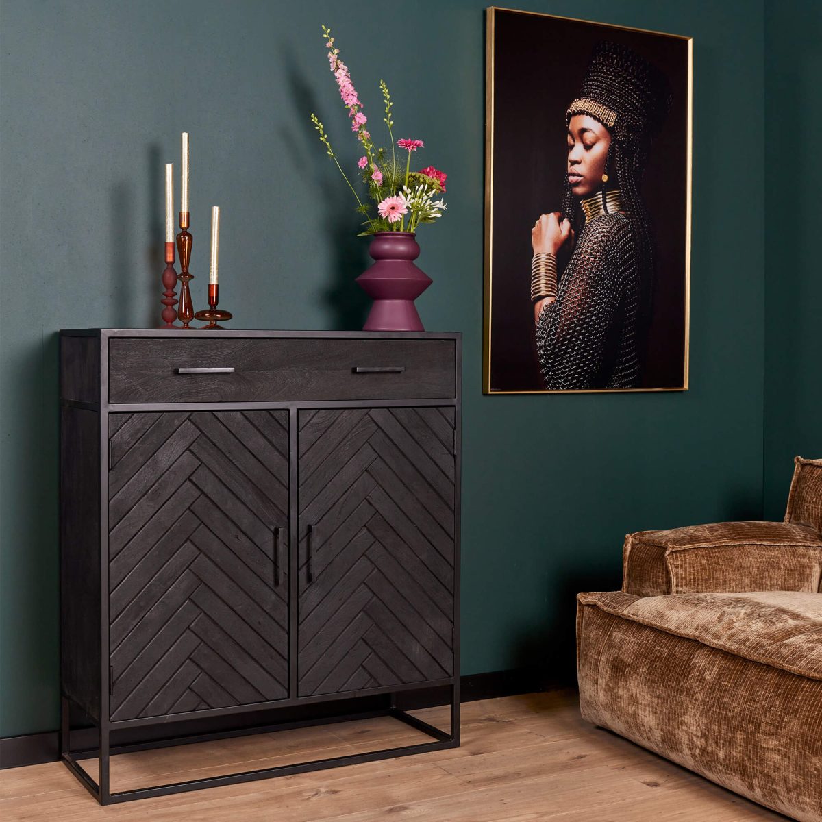 Kast New York | Mangohout en staal | 100 cm - Afbeelding 1
