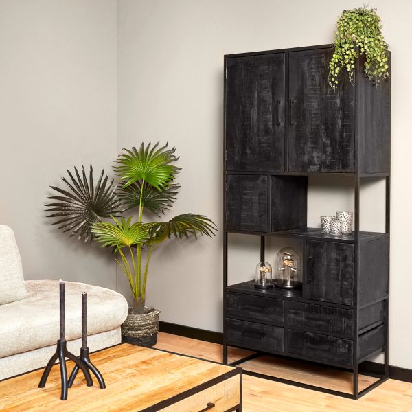Boekenkast Denver Zwart | Mangohout en staal | 90 cm