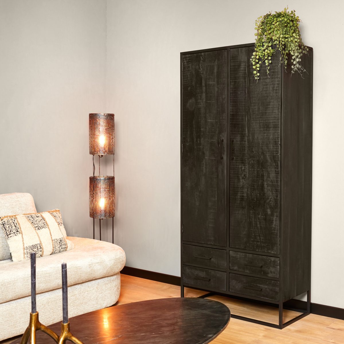 Kast Denver Zwart | Mangohout en staal | 90 cm - Afbeelding 1