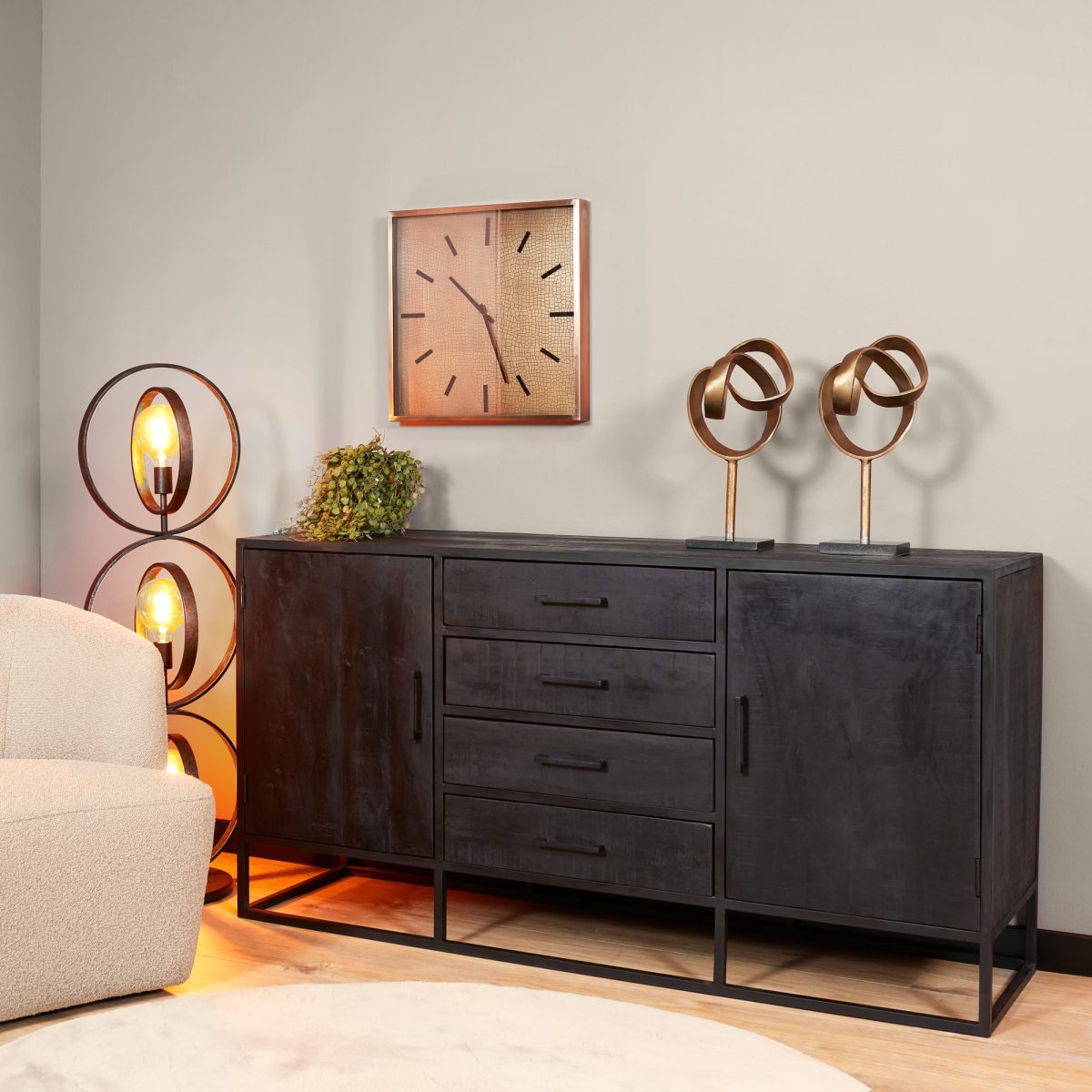 Dressoir Denver Zwart 165 cm | Mangohout en staal - Afbeelding 1