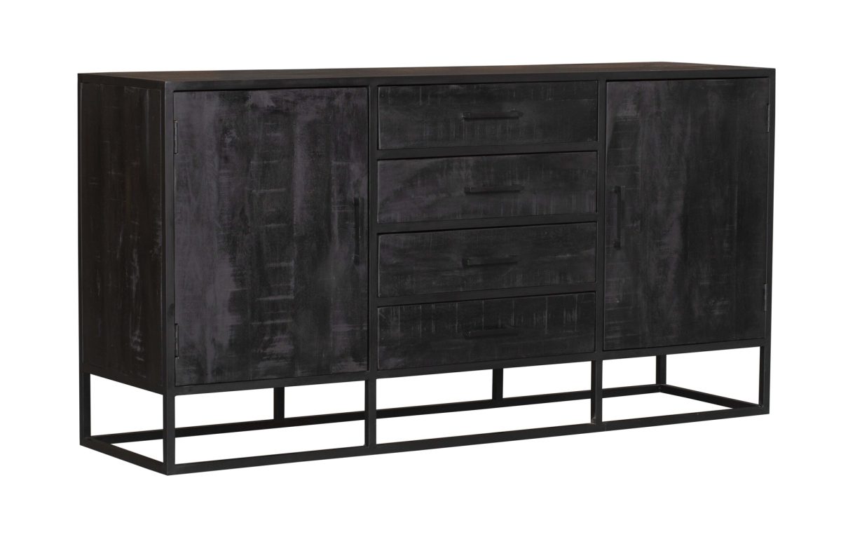 Dressoir Denver Zwart 165 cm | Mangohout en staal - Afbeelding 4