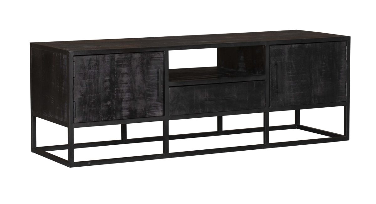 Tv-meubel Denver Zwart 145 cm | Mangohout en staal - Afbeelding 5