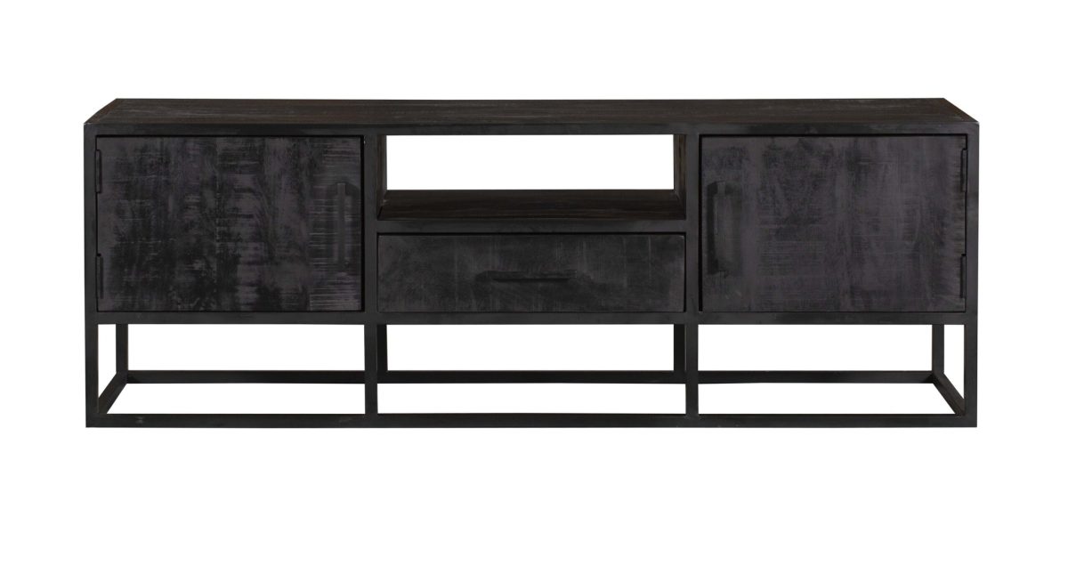 Tv-meubel Denver Zwart 145 cm | Mangohout en staal - Afbeelding 6