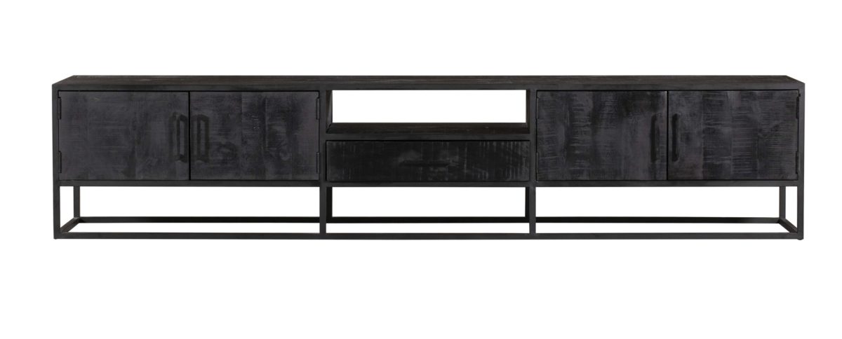 Tv-meubel Denver Zwart 240 cm | Mangohout en staal - Afbeelding 5