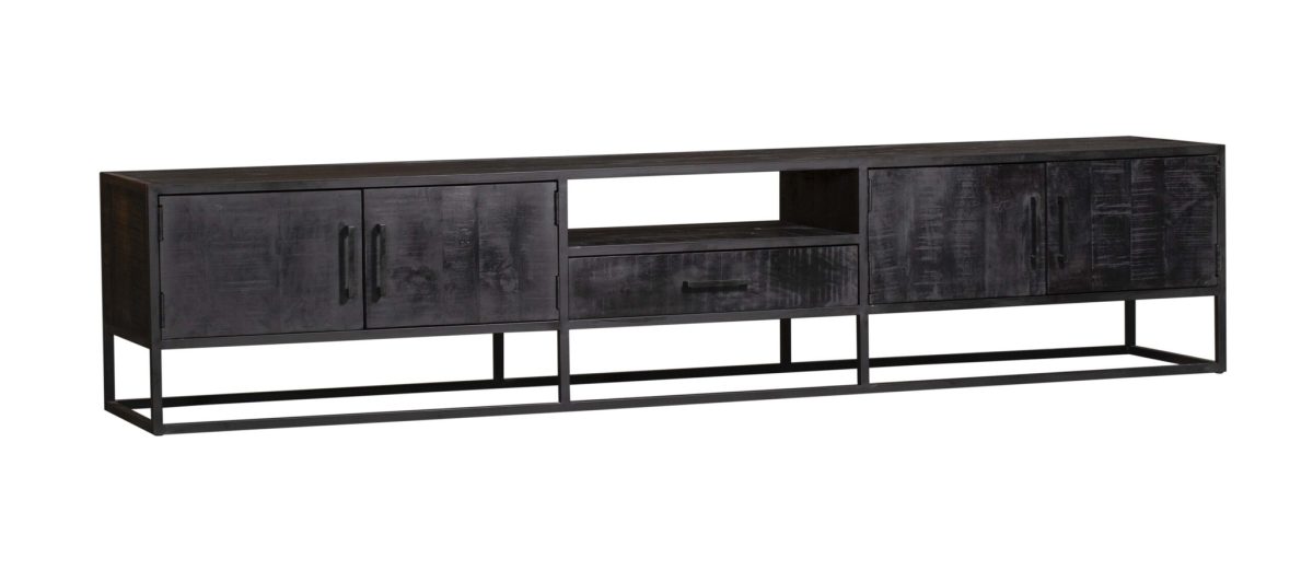 Tv-meubel Denver Zwart 240 cm | Mangohout en staal - Afbeelding 6