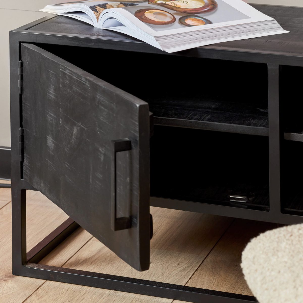 Tv-meubel Denver Zwart 100 cm | Mangohout en staal - Afbeelding 3