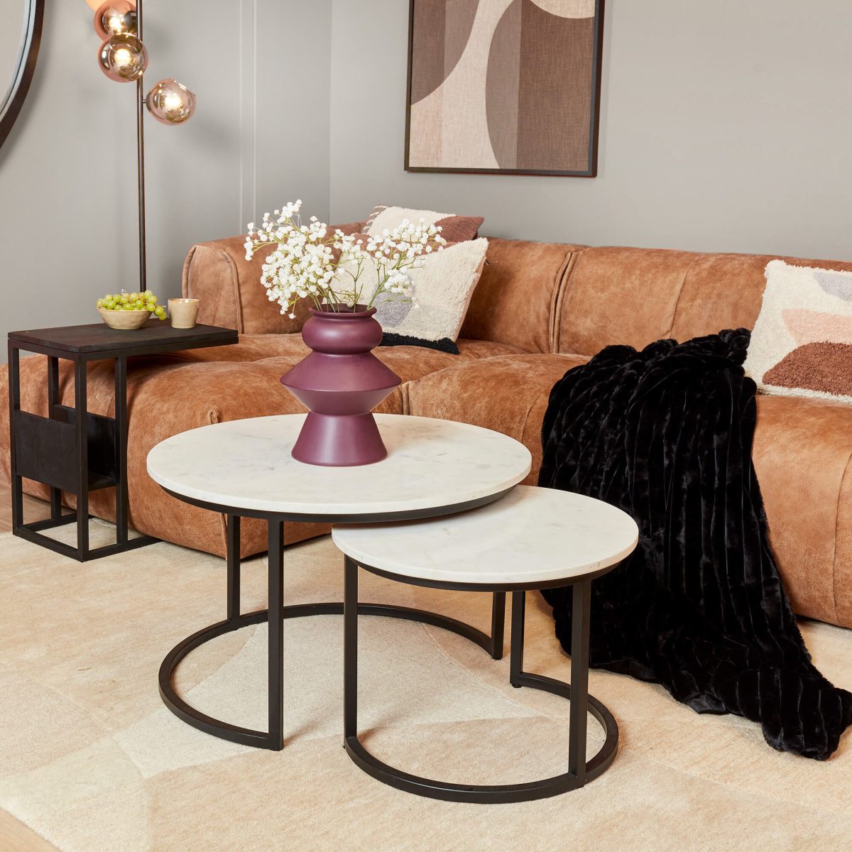 Salontafel Nova | Set van 2 | Rond | Wit marmer - Afbeelding 1