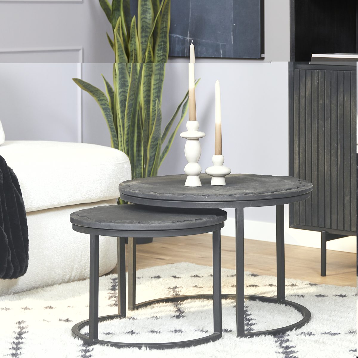 Salontafel set Ora | Zwart Kadappa Stone 60-45 cm - Afbeelding 1