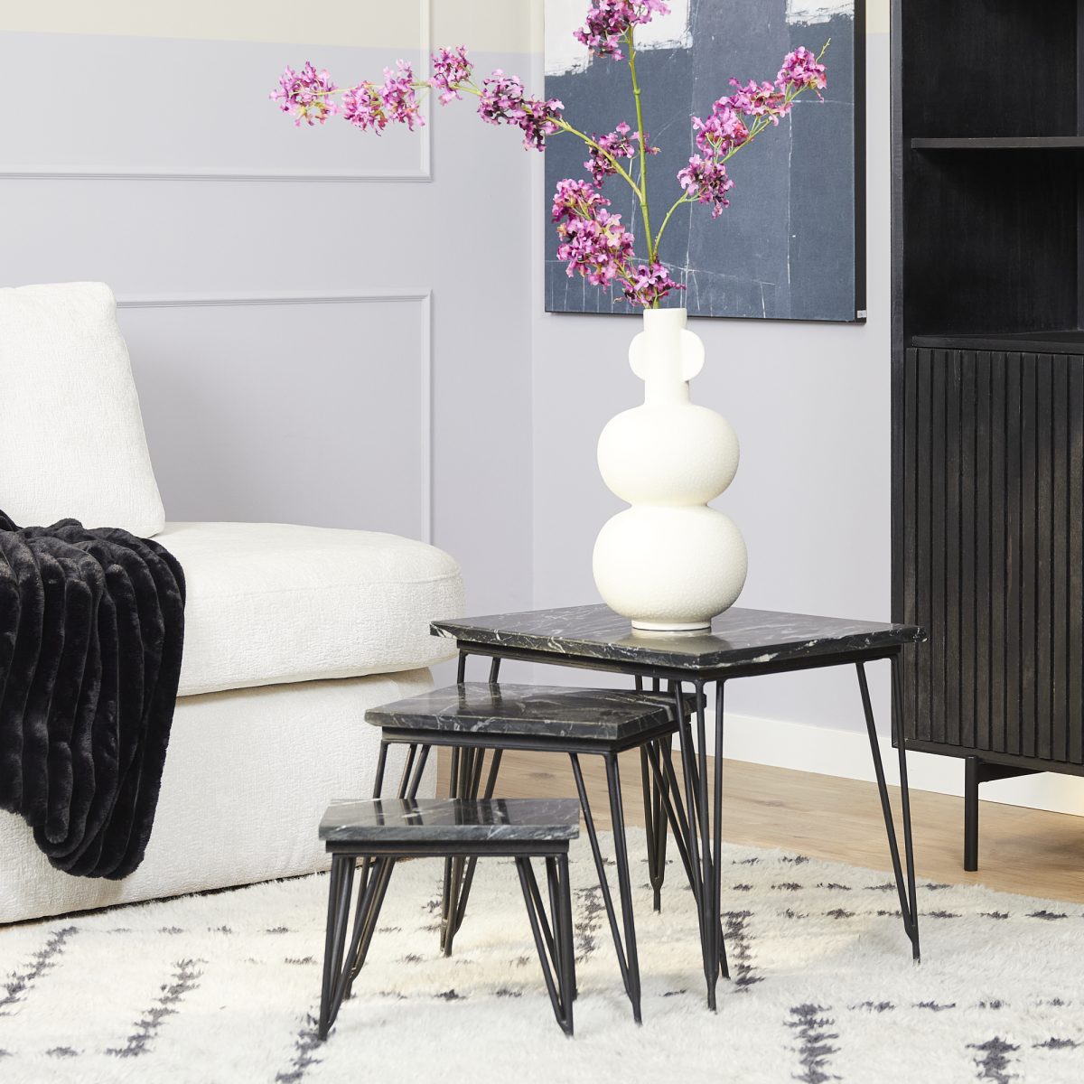 Salontafel set Jala | Zwart marmer | 50 cm - Afbeelding 1