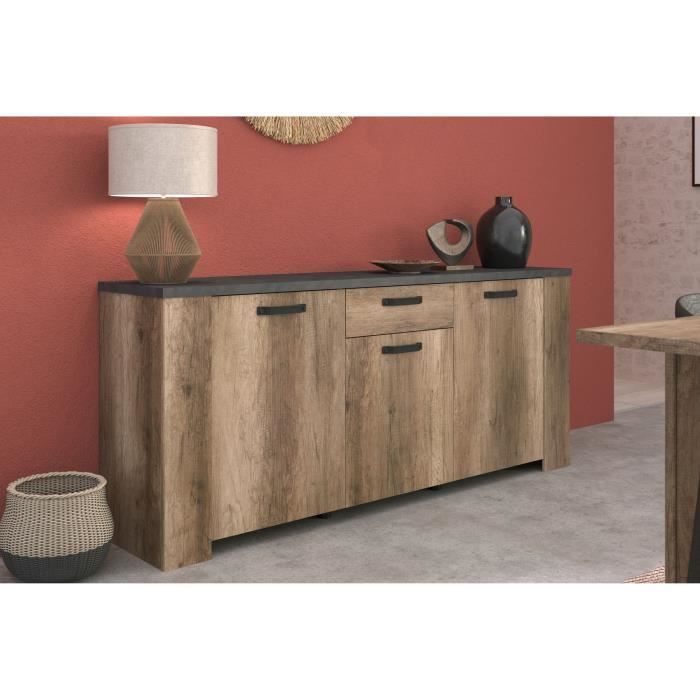 STONE0384E3PT-0.jpg Dressoir - STEIN - Eiken en stoomzwart - 3 deuren - 1 lade - 182 x 40 x 78 cm - PARISOT - Afbeelding 1