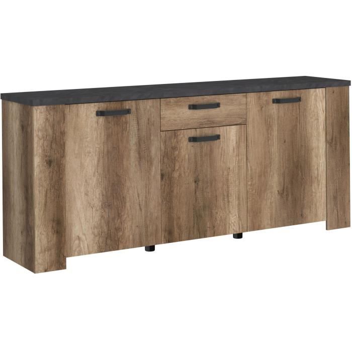 STONE0384E3PT-1.jpg Dressoir - STEIN - Eiken en stoomzwart - 3 deuren - 1 lade - 182 x 40 x 78 cm - PARISOT - Afbeelding 2