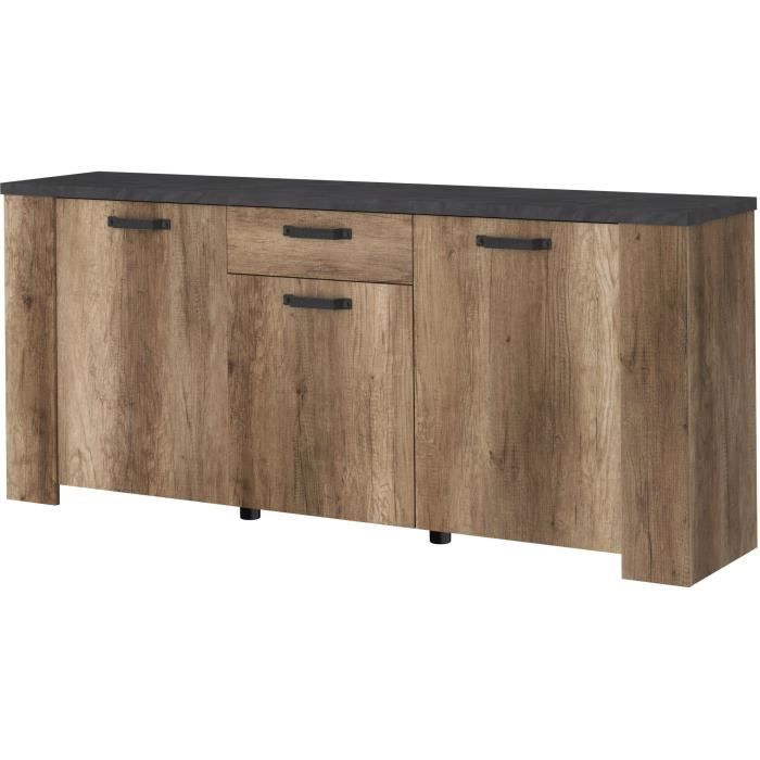 STONE0384E3PT-2.jpg Dressoir - STEIN - Eiken en stoomzwart - 3 deuren - 1 lade - 182 x 40 x 78 cm - PARISOT - Afbeelding 3
