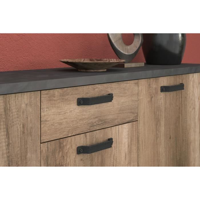 STONE0384E3PT-3.jpg Dressoir - STEIN - Eiken en stoomzwart - 3 deuren - 1 lade - 182 x 40 x 78 cm - PARISOT - Afbeelding 4