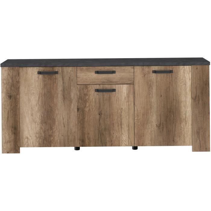 STONE0384E3PT-4.jpg Dressoir - STEIN - Eiken en stoomzwart - 3 deuren - 1 lade - 182 x 40 x 78 cm - PARISOT - Afbeelding 5