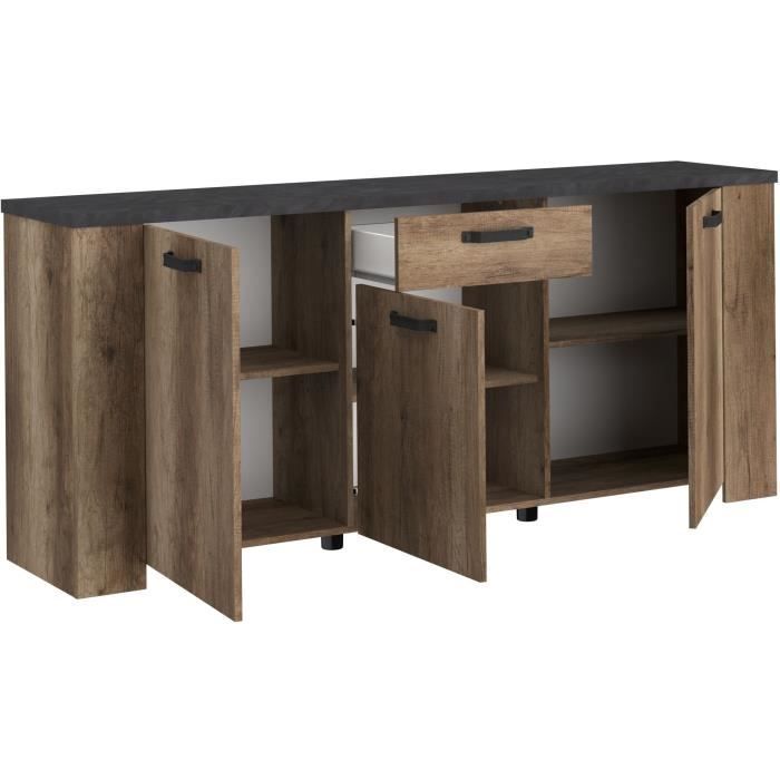 STONE0384E3PT-5.jpg Dressoir - STEIN - Eiken en stoomzwart - 3 deuren - 1 lade - 182 x 40 x 78 cm - PARISOT - Afbeelding 6