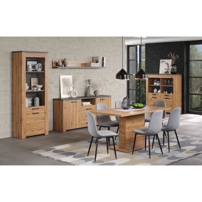 TRE4251737628593-1.jpg FOLLOW dressoir - Ambachtsman eiken en leigrijs melamine - 2 Deuren + 3 Laden - L180 x D40 x H83 cm - TRENDTEAM - Afbeelding 2