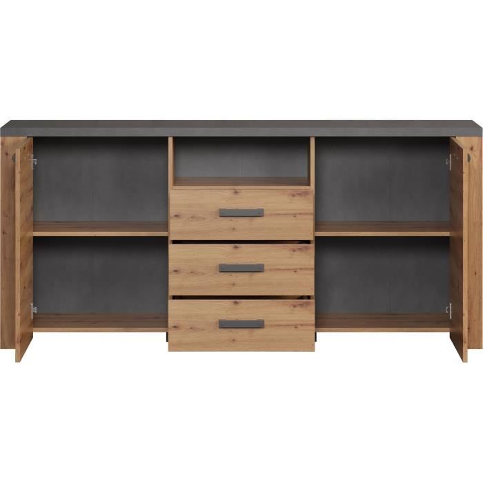 TRE4251737628593-2.jpg FOLLOW dressoir - Ambachtsman eiken en leigrijs melamine - 2 Deuren + 3 Laden - L180 x D40 x H83 cm - TRENDTEAM - Afbeelding 3