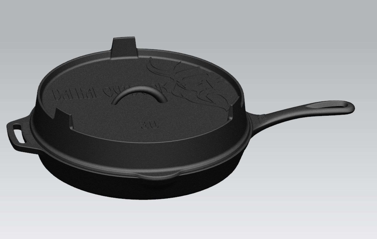 Koekenpan Gietijzer Deksel Ø 30 cm met Grillpatroon - Afbeelding 2