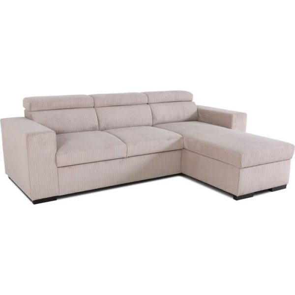 Reversible hoekbank - 4 zitplaatsen - VICOMTE - Geribbeld fluweel - Beige - Opbergruimte - 237 x 76/88 x 167 cm